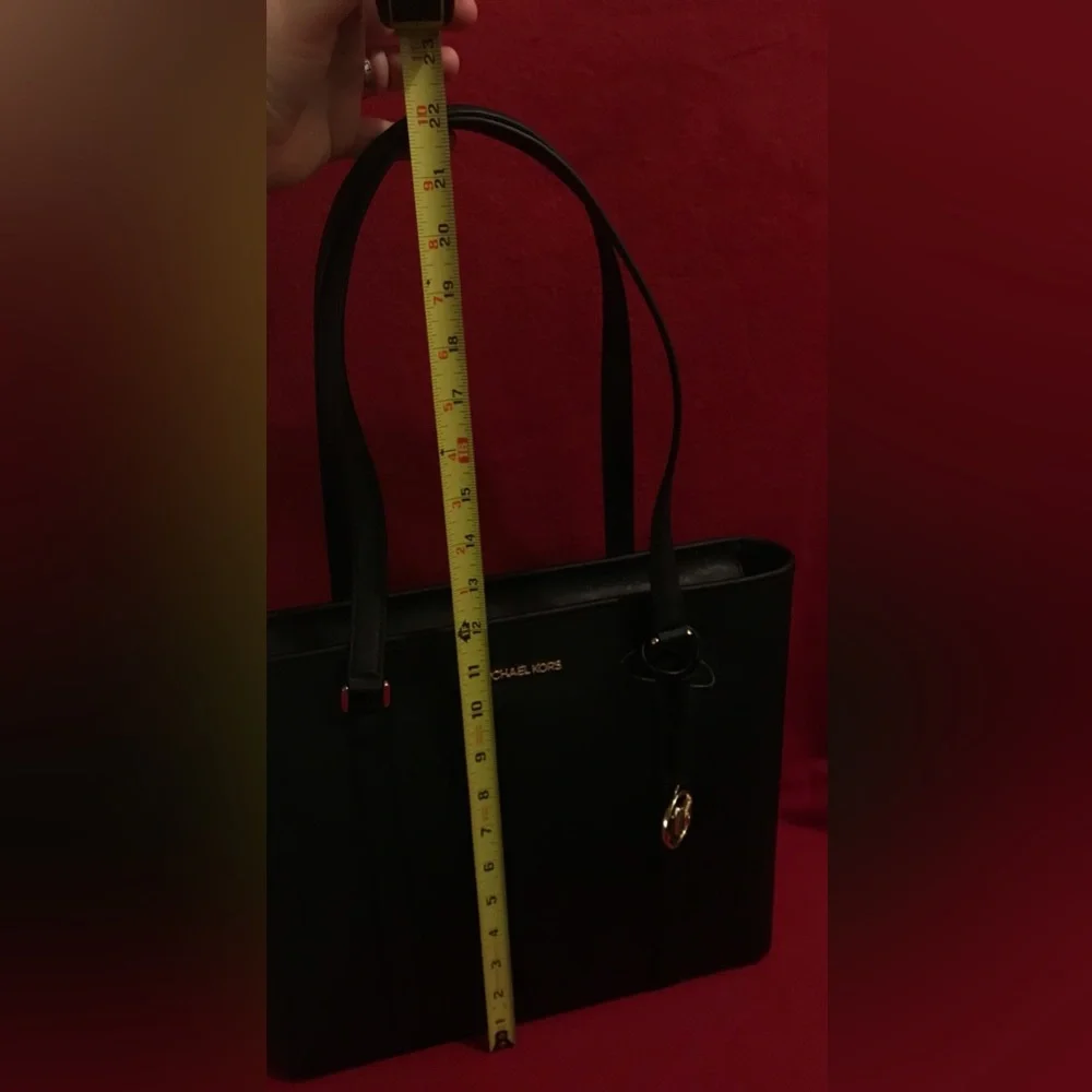 Michael Kors Black Leather Tote with Gold Logo Charm